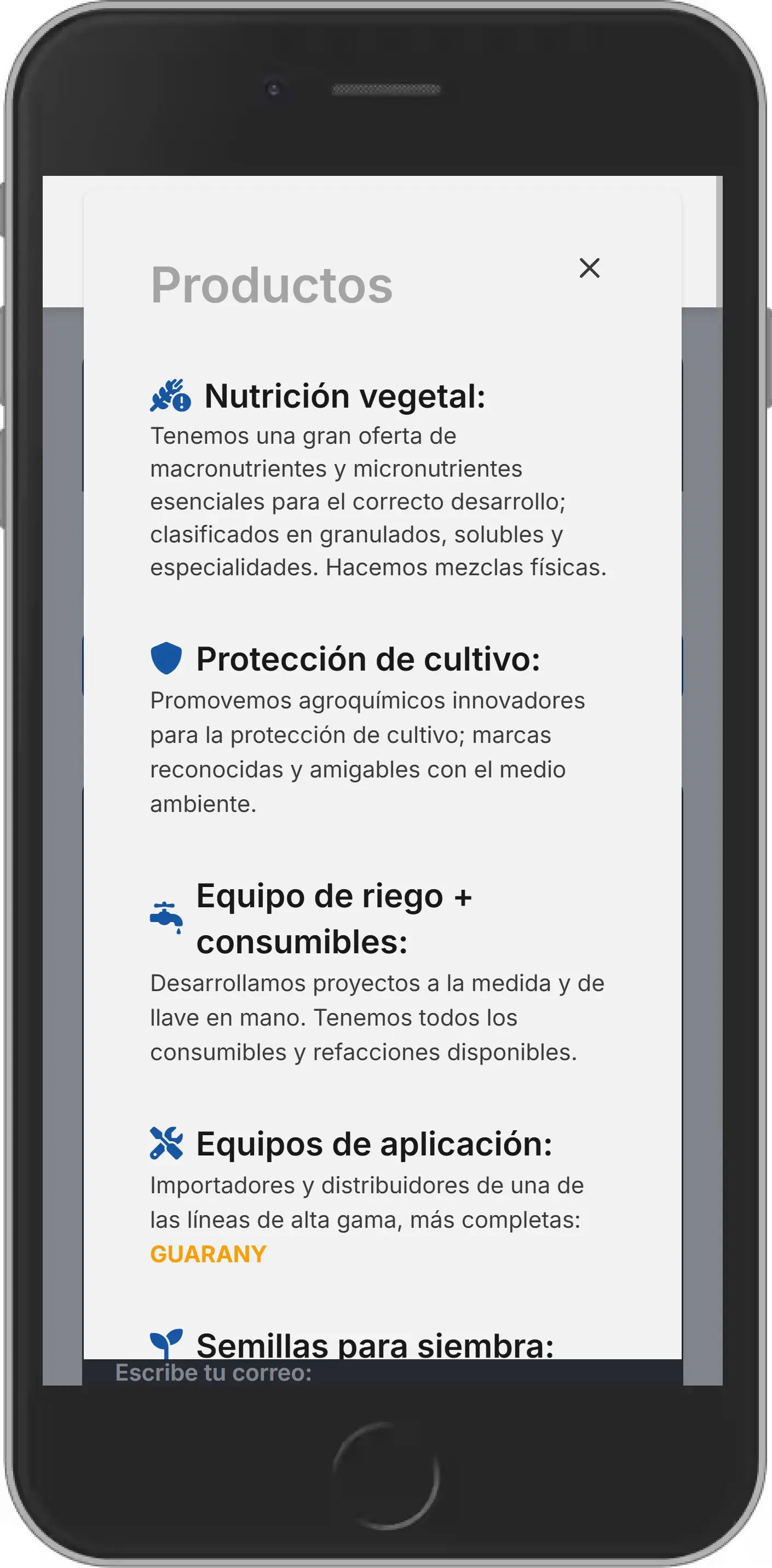 website mobile modal